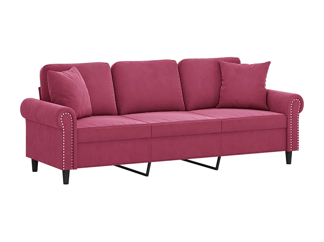 Canapé 3 places avec oreillers bordeaux 180 cm velours FR481758