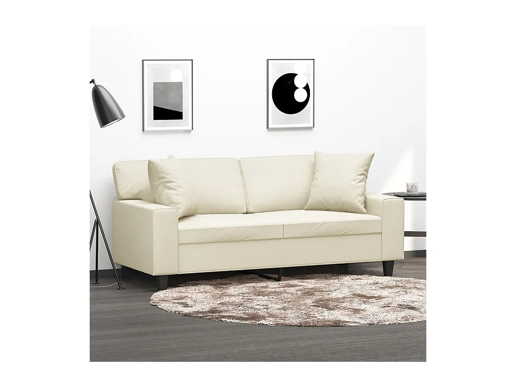Canapé 2 places avec oreillers crème 140 cm similicuir FR696969