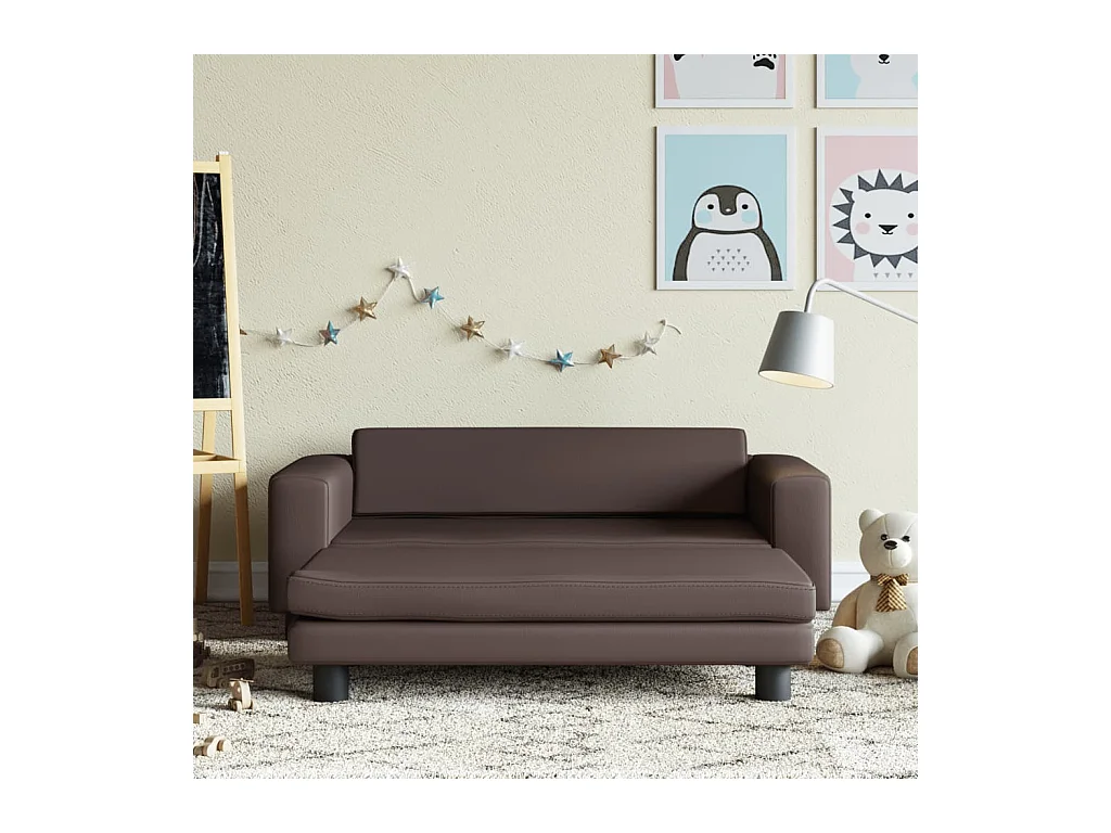 Canapé avec repose-pied pour enfants marron 100x50x30 cm FR611565