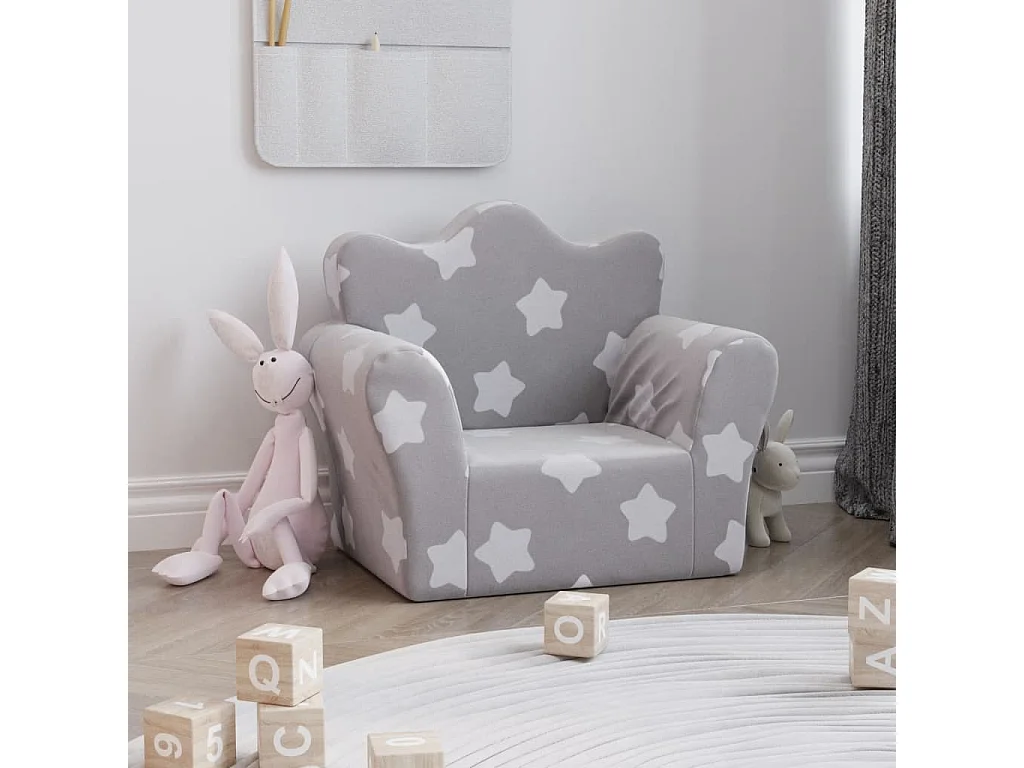 Canapé pour enfants gris clair avec étoiles peluche douce FR305424