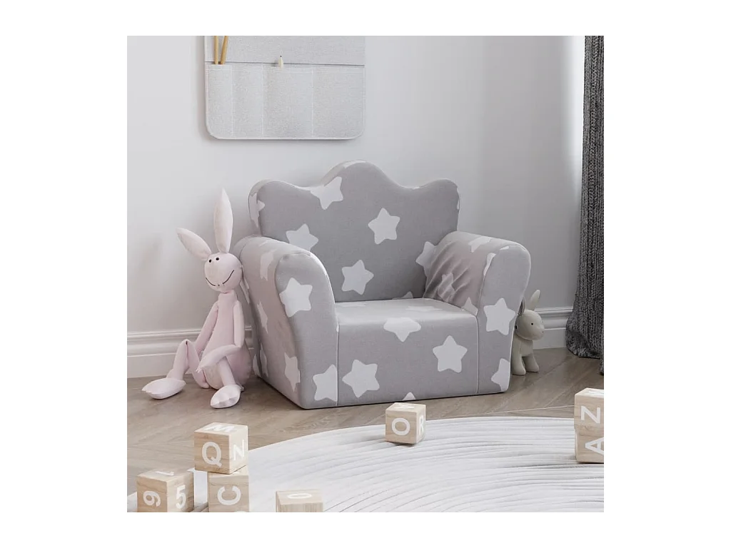 Canapé pour enfants gris clair avec étoiles peluche douce FR305424