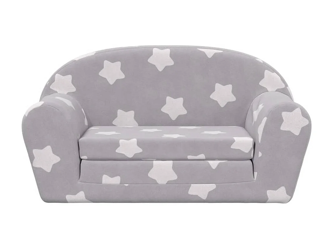 Canapé-lit enfant 2 places gris clair étoiles peluche douce FR200168