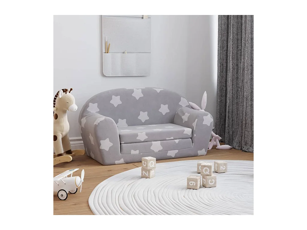 Canapé-lit enfant 2 places gris clair étoiles peluche douce FR200168