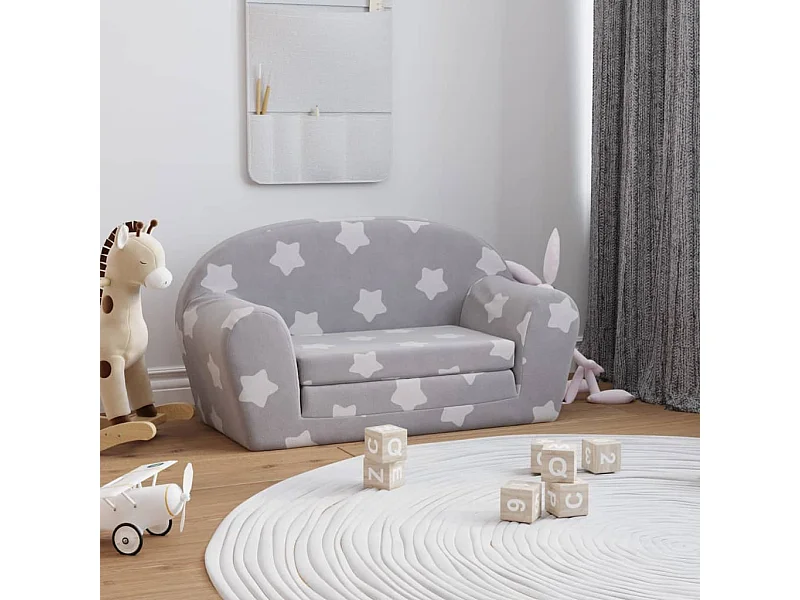 Sofá de niños de 2 plazas felpa suave gris claro con estrellas ES531012