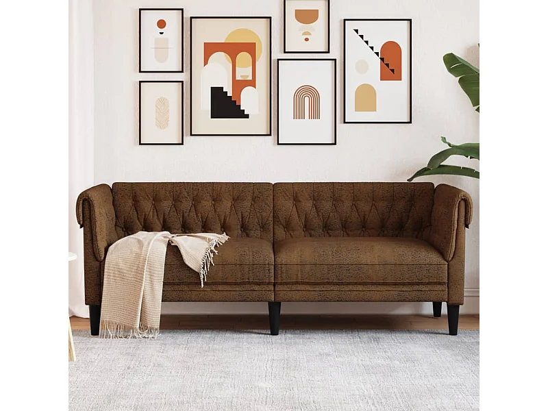 Canapé Chesterfield 3 places marron tissu FR612591