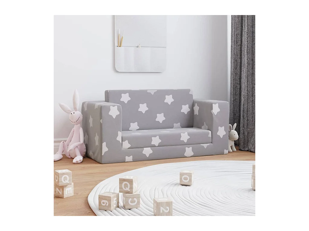 Canapé-lit enfant 2 places gris clair étoiles peluche douce FR347761