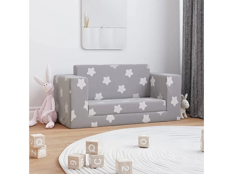 Sofá de niños de 2 plazas felpa suave gris claro con estrellas ES689406