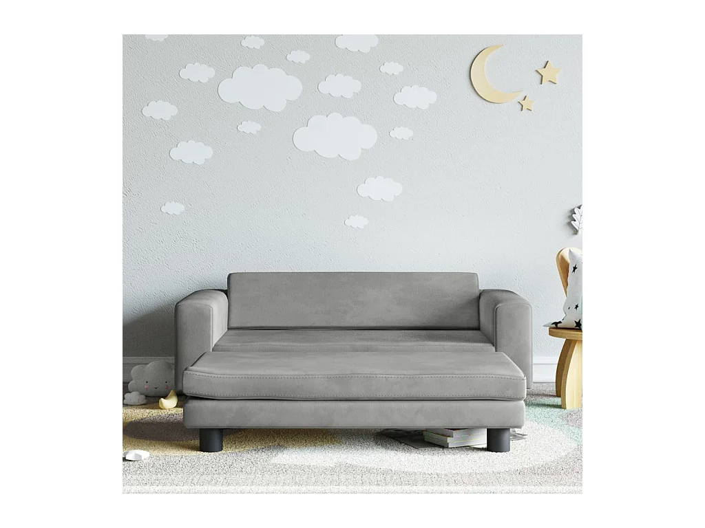Canapé avec repose-pied pour enfants gris clair 100x50x30 cm FR240165
