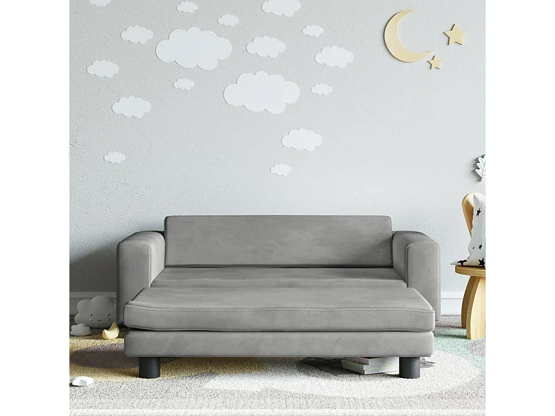 Canapé avec repose-pied pour enfants gris clair 100x50x30 cm FR240165