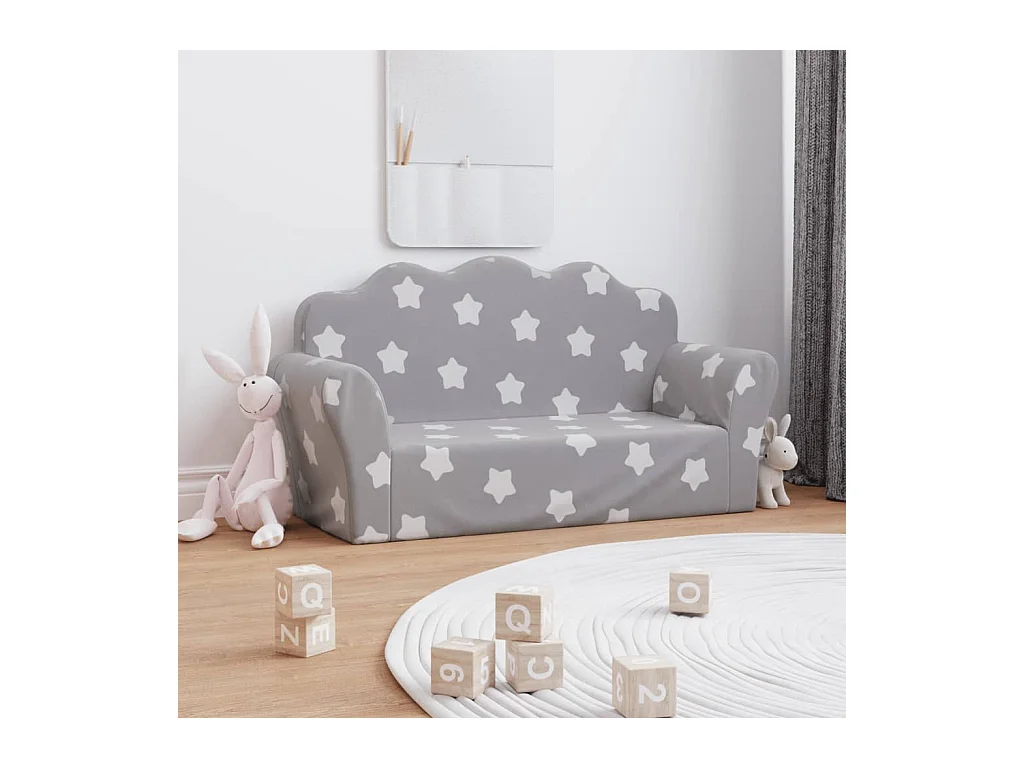 Canapé enfants 2 places gris clair avec étoiles peluche douce FR667191