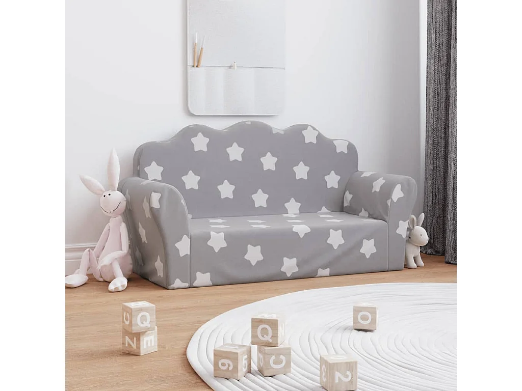 Sofá de niños de 2 plazas felpa suave gris claro con estrellas ES855309