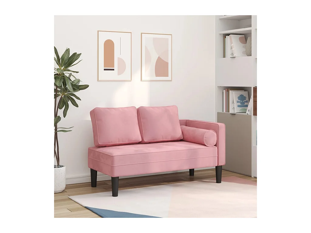 Chaise longue met kussens fluweel roze BE368441