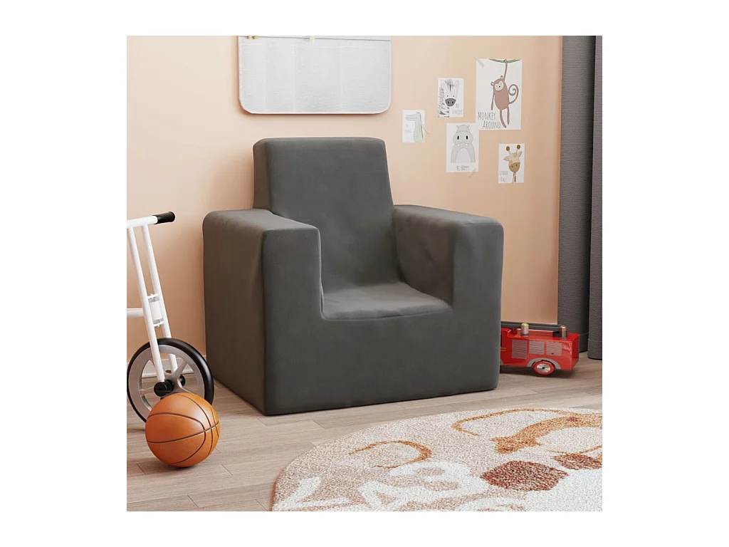 Sofá para niños felpa suave gris antracita ES817864