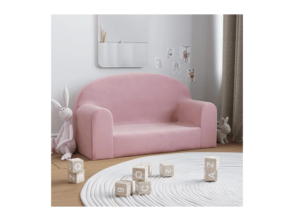 Canapé pour enfants 2 places rose peluche douce FR805586