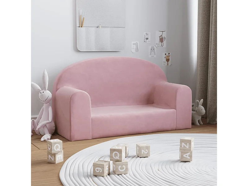 Canapé pour enfants 2 places rose peluche douce FR805586