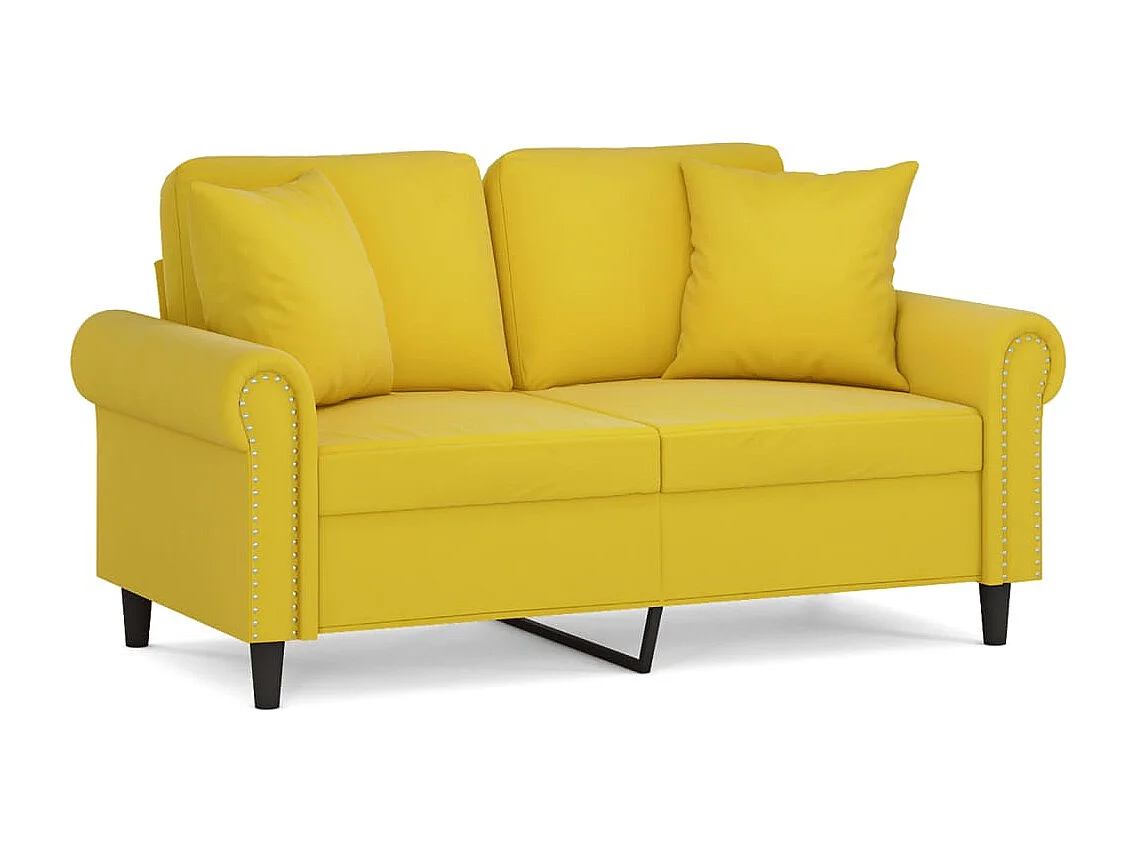 Canapé 2 places avec oreillers décoratifs jaune 120 cm velours FR783115