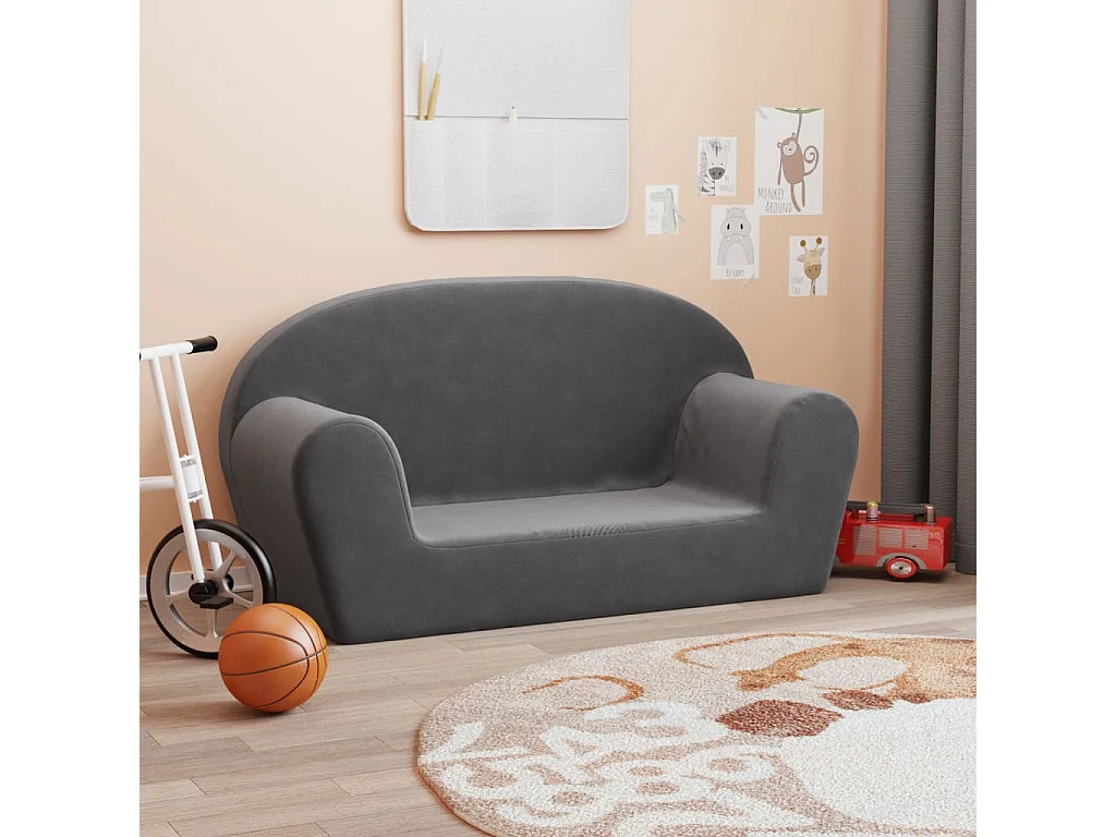 Canapé pour enfants 2 places anthracite peluche douce FR474789