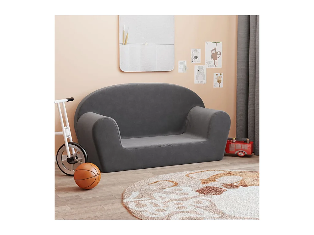 Canapé pour enfants 2 places anthracite peluche douce FR474789