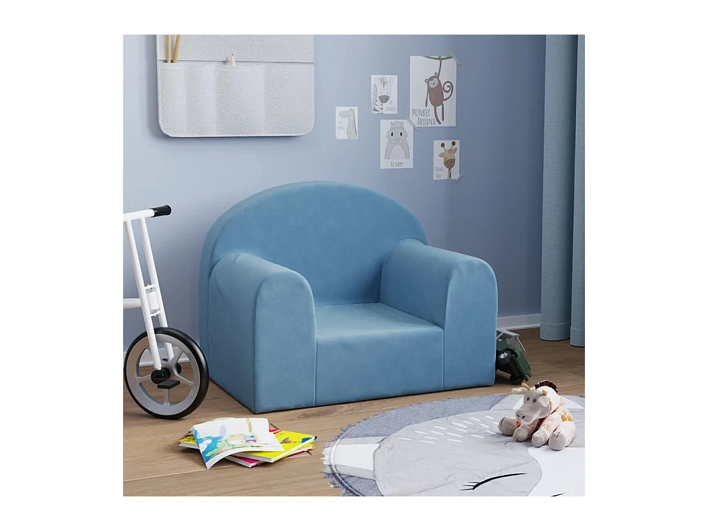 Canapé pour enfants bleu peluche douce FR507777