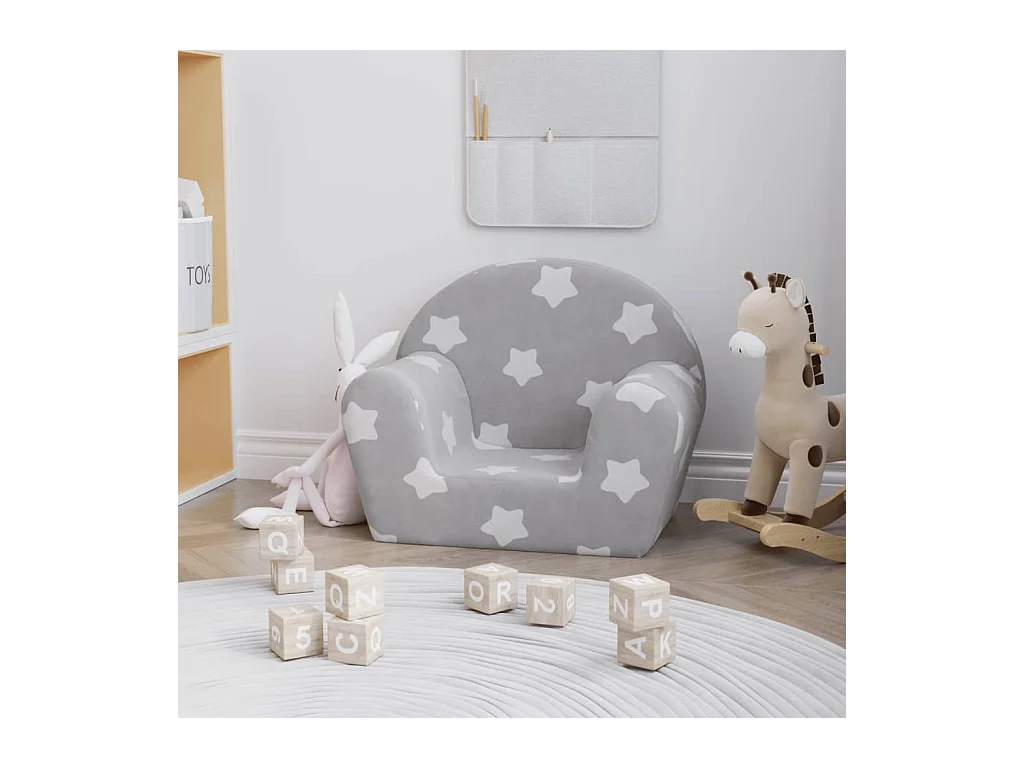 Canapé pour enfants gris clair avec étoiles peluche douce FR840029