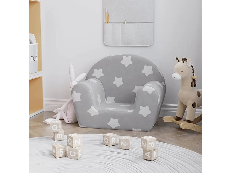 Sofá para niños felpa suave gris claro con estrellas ES227878
