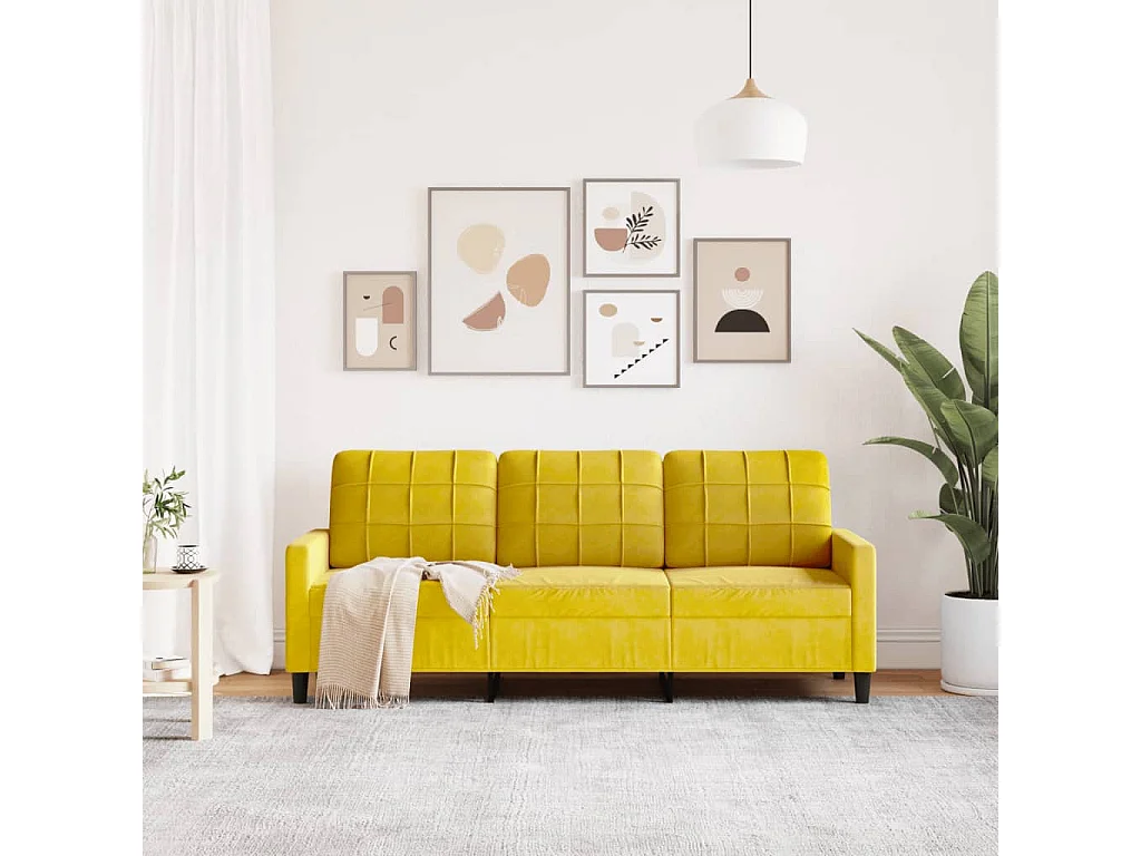 Sofá de 3 lugares 180 cm veludo amarelo PT755402
