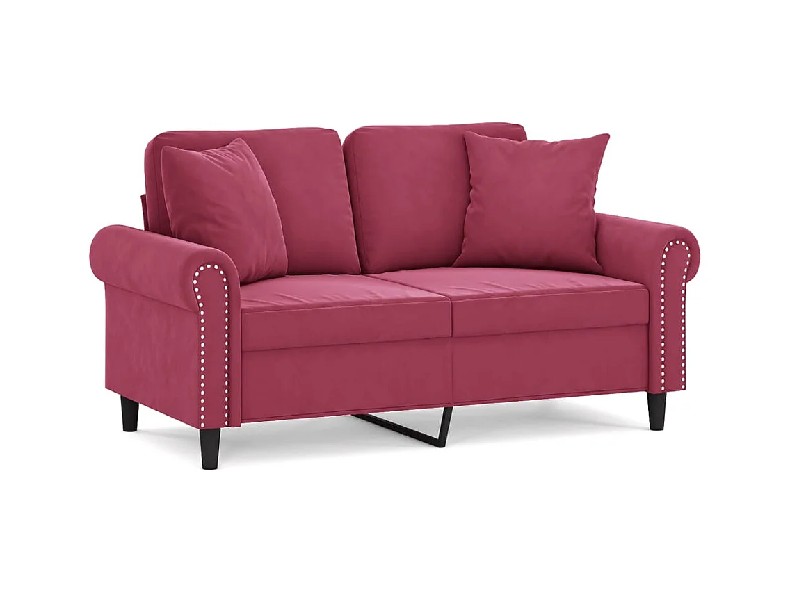 Canapé 2 places avec oreillers bordeaux 120 cm velours FR388939