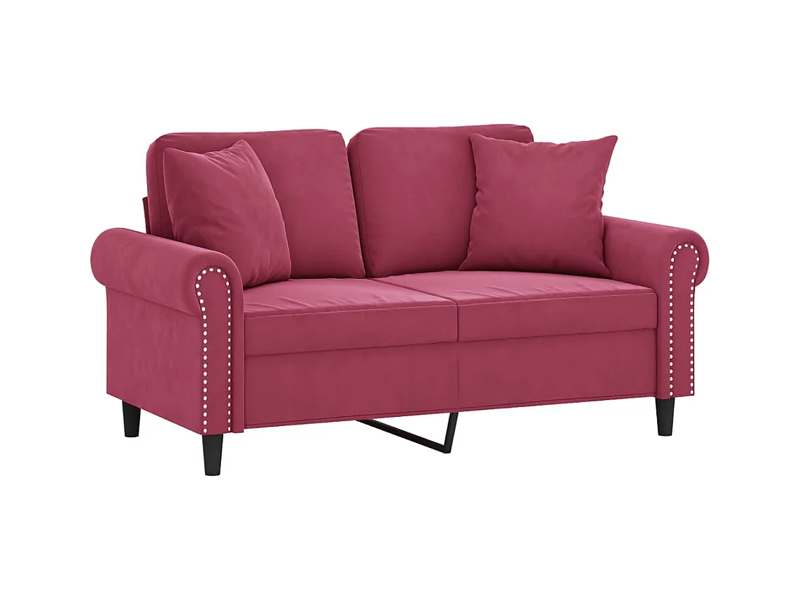 Canapé 2 places avec oreillers bordeaux 120 cm velours FR388939