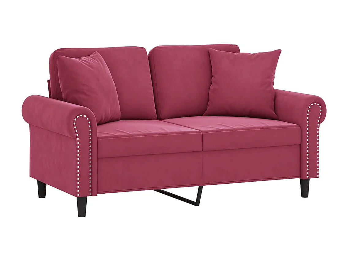 Canapé 2 places avec oreillers bordeaux 120 cm velours FR388939