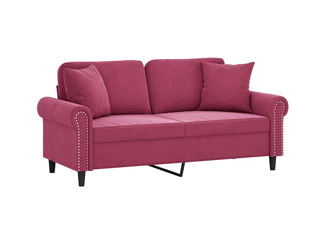 Canapé 2 places avec oreillers bordeaux 140 cm velours FR696025
