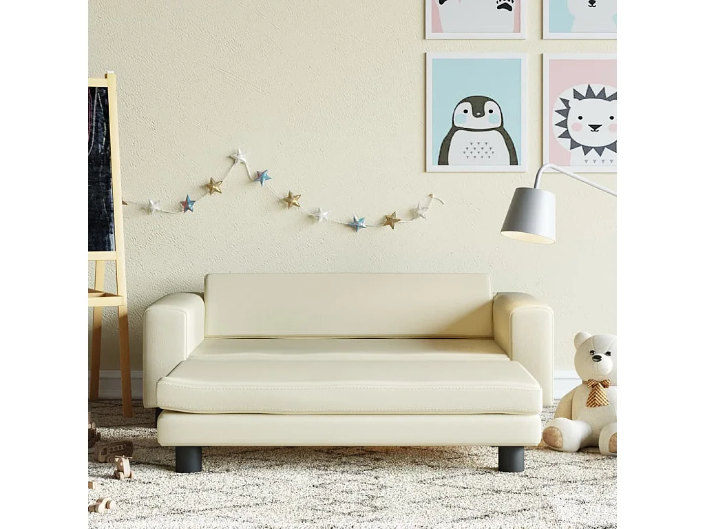 Canapé avec repose-pied pour enfants crème 100x50x30 cm FR144341
