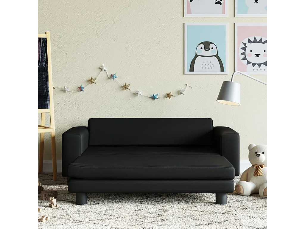 Canapé avec repose-pied pour enfants noir 100x50x30 cm FR341123