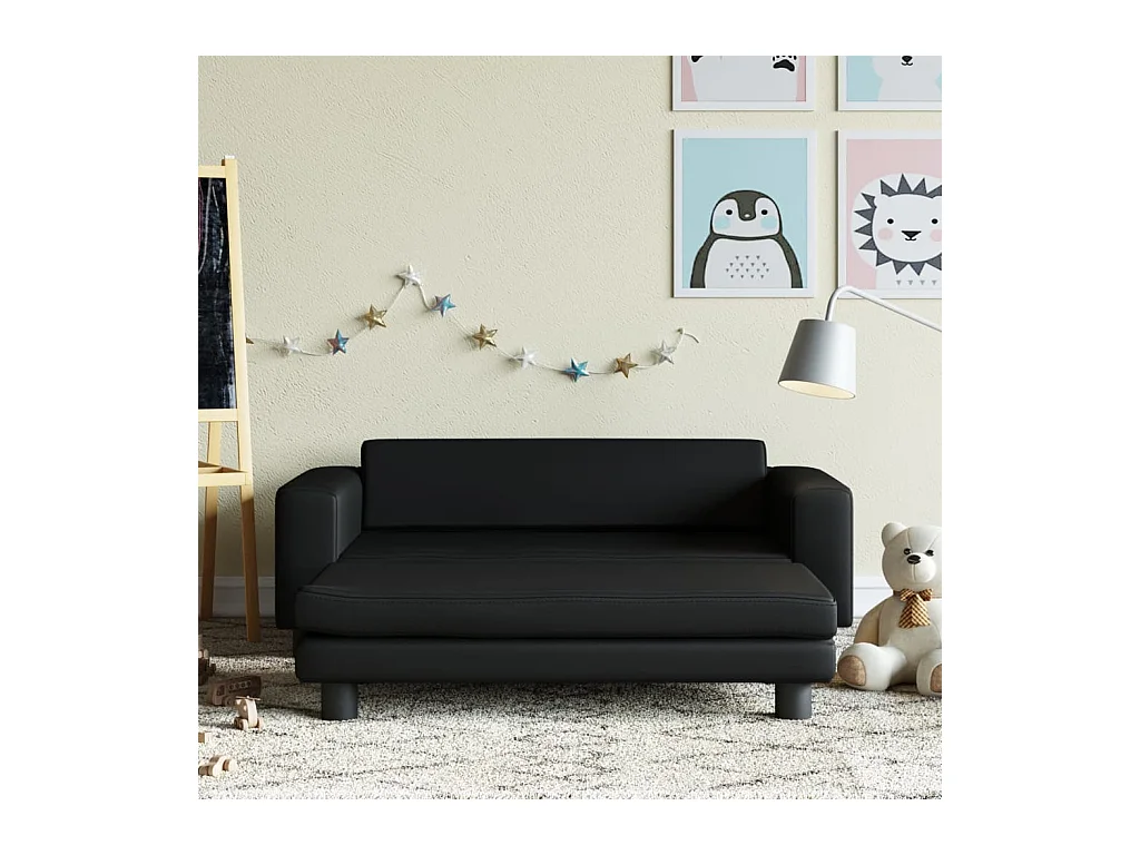 Canapé avec repose-pied pour enfants noir 100x50x30 cm FR341123