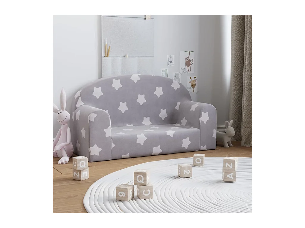 Canapé enfants 2 places gris clair avec étoiles peluche douce FR886474