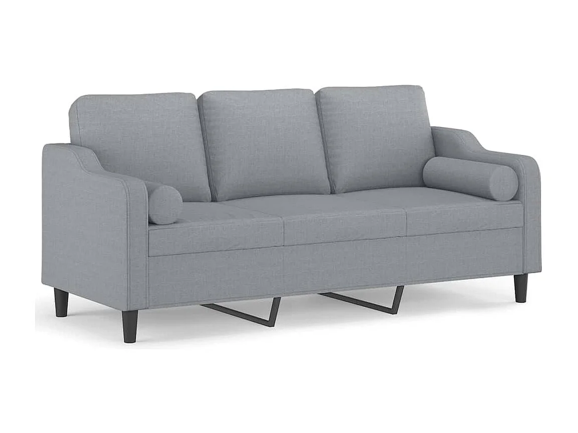 Sofá 3 lugares + almofadas decorativas 180cm tecido cinza-claro PT676777
