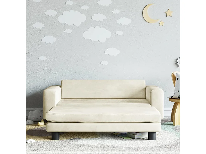 Sofá para niños con reposapiés terciopelo crema 100x50x30 cm ES700104