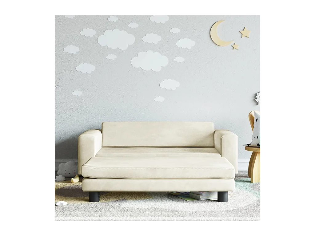 Canapé avec repose-pied pour enfants crème 100x50x30 cm velours FR702370