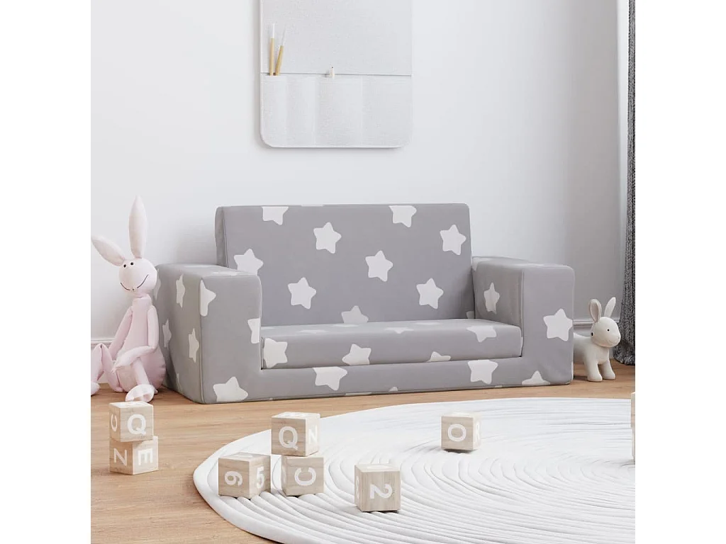 Canapé-lit enfant 2 places gris clair étoiles peluche douce FR836679