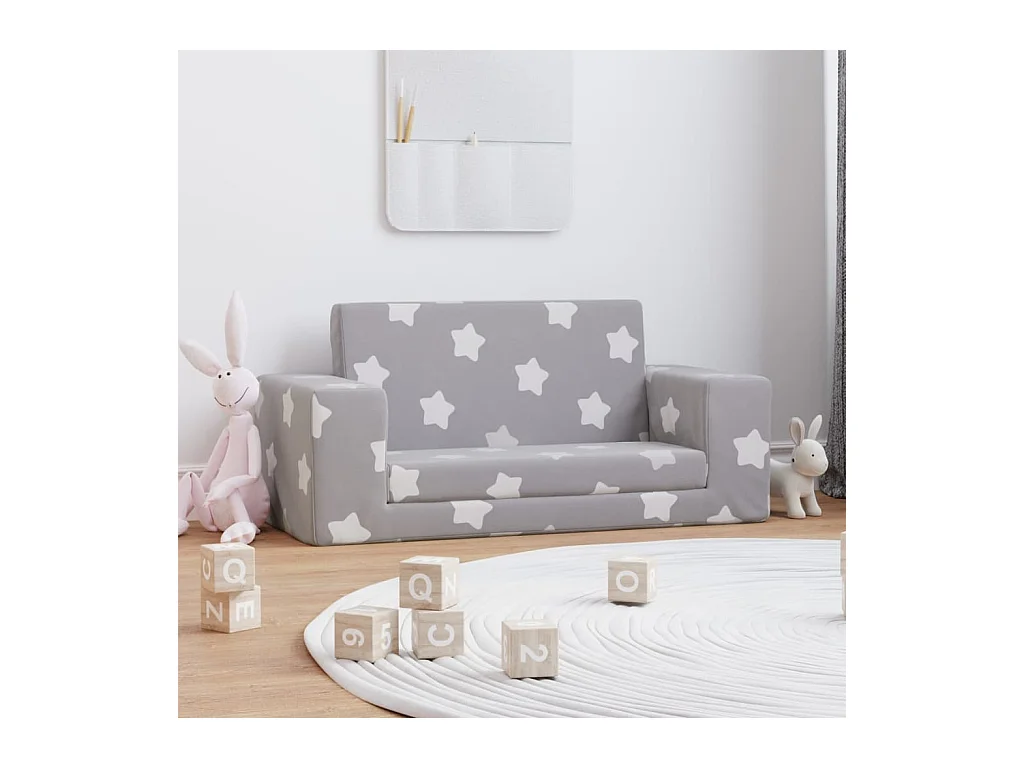 Canapé-lit enfant 2 places gris clair étoiles peluche douce FR836679
