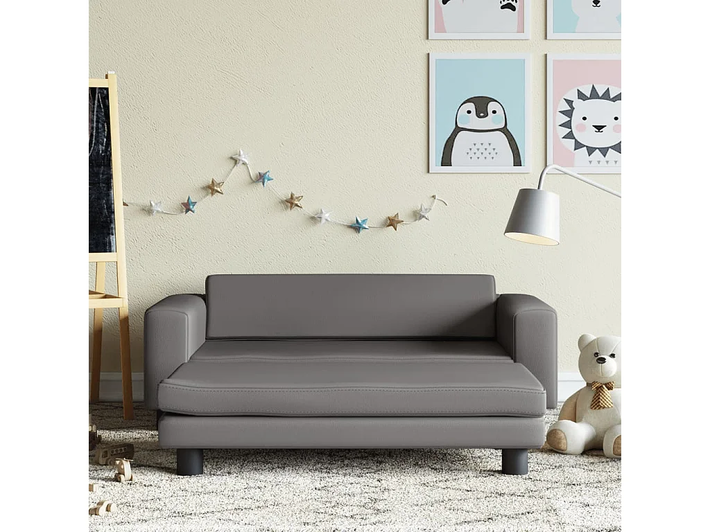 Sofá infantil c/ apoio pés 100x50x30 cm couro artificial cinza PT643133