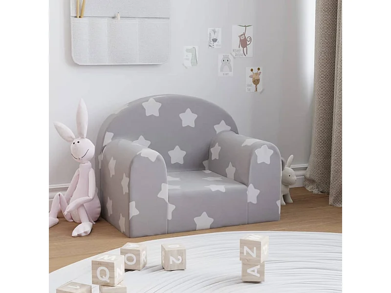 Canapé pour enfants gris clair avec étoiles peluche douce FR792027