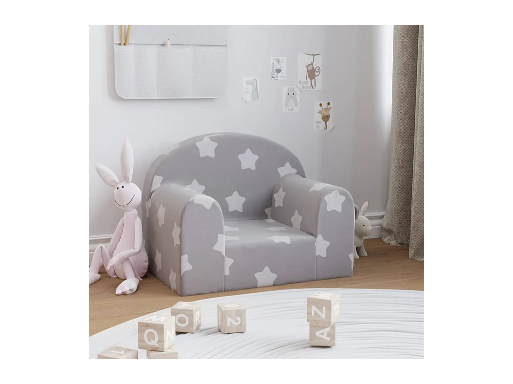 Canapé pour enfants gris clair avec étoiles peluche douce FR792027