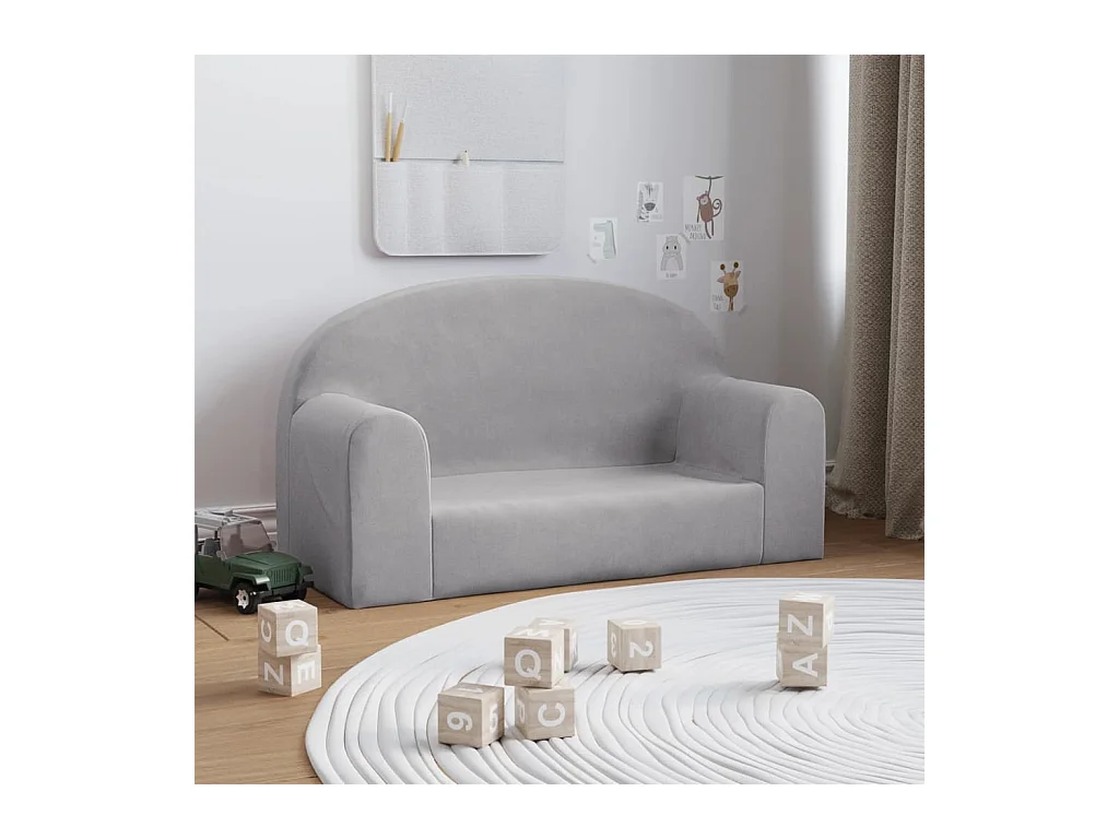 Canapé pour enfants 2 places gris clair peluche douce FR448924