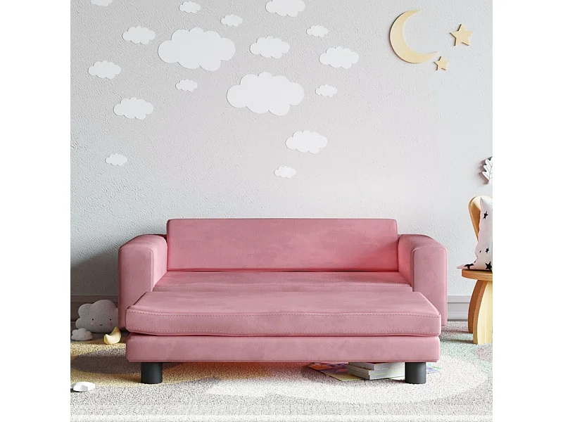 Canapé avec repose-pied pour enfants rose 100x50x30 cm velours FR787504