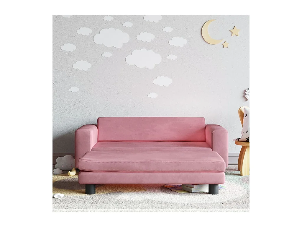 Canapé avec repose-pied pour enfants rose 100x50x30 cm velours FR787504