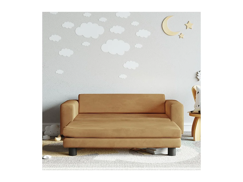 Canapé avec repose-pied pour enfants marron 100x50x30cm velours FR357482