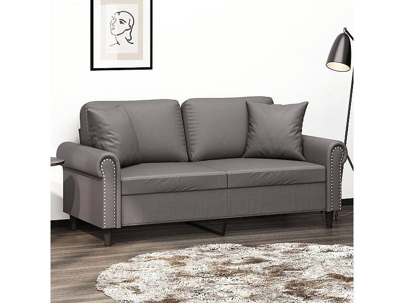 Canapé 2 places avec oreillers décoratifs gris 140cm similicuir FR868155
