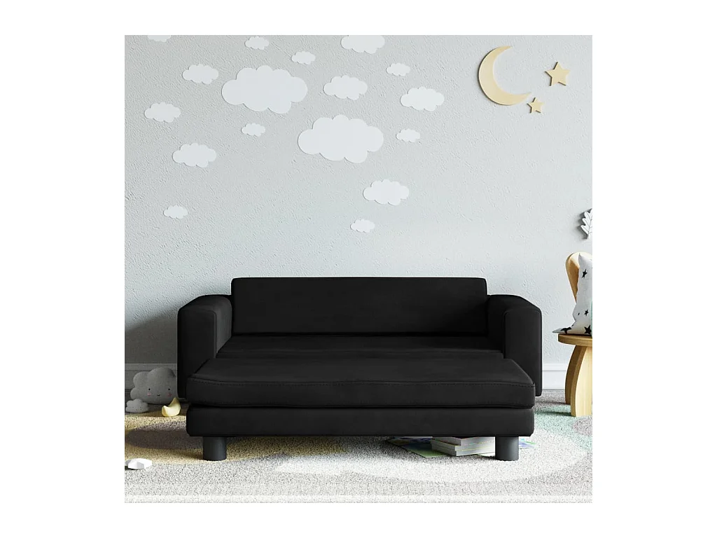 Canapé avec repose-pied pour enfants noir 100x50x30 cm velours FR131799