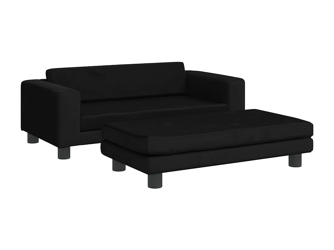 Canapé avec repose-pied pour enfants noir 100x50x30 cm velours FR131799