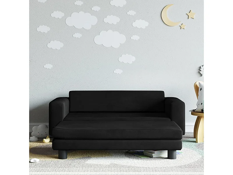 Canapé avec repose-pied pour enfants noir 100x50x30 cm velours FR131799